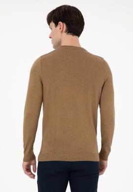 Erkek Slim Fit Bisiklet Yaka Haki Melanj Kazak - 50292865026