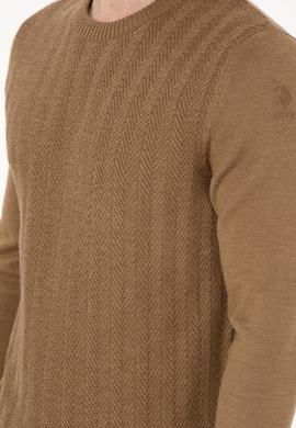 Erkek Slim Fit Bisiklet Yaka Haki Melanj Kazak - 50292865026