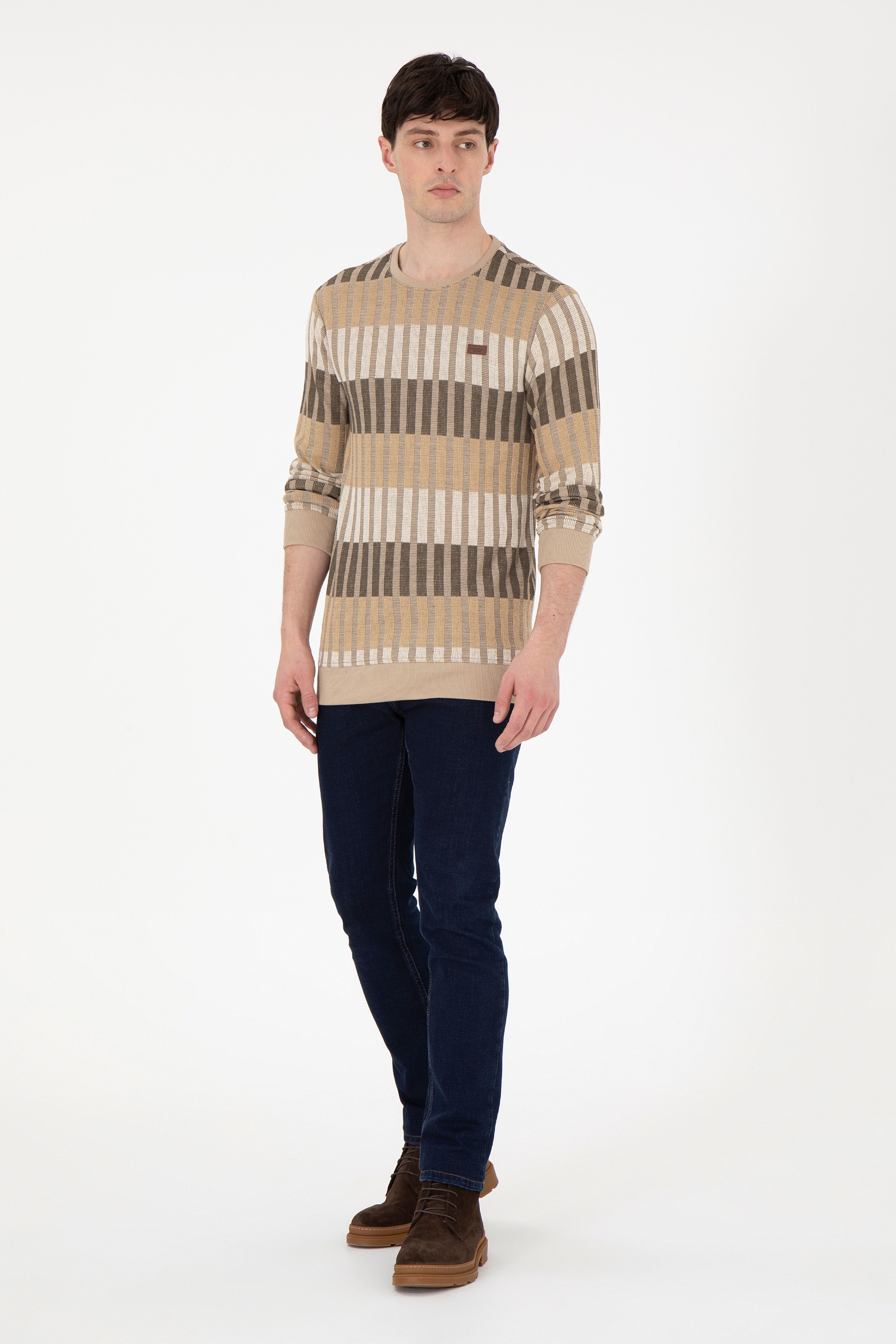 Erkek Regular Fit Bisiklet Yaka Taş Sweatshirt