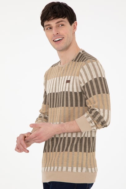 Erkek Regular Fit Bisiklet Yaka Taş Sweatshirt