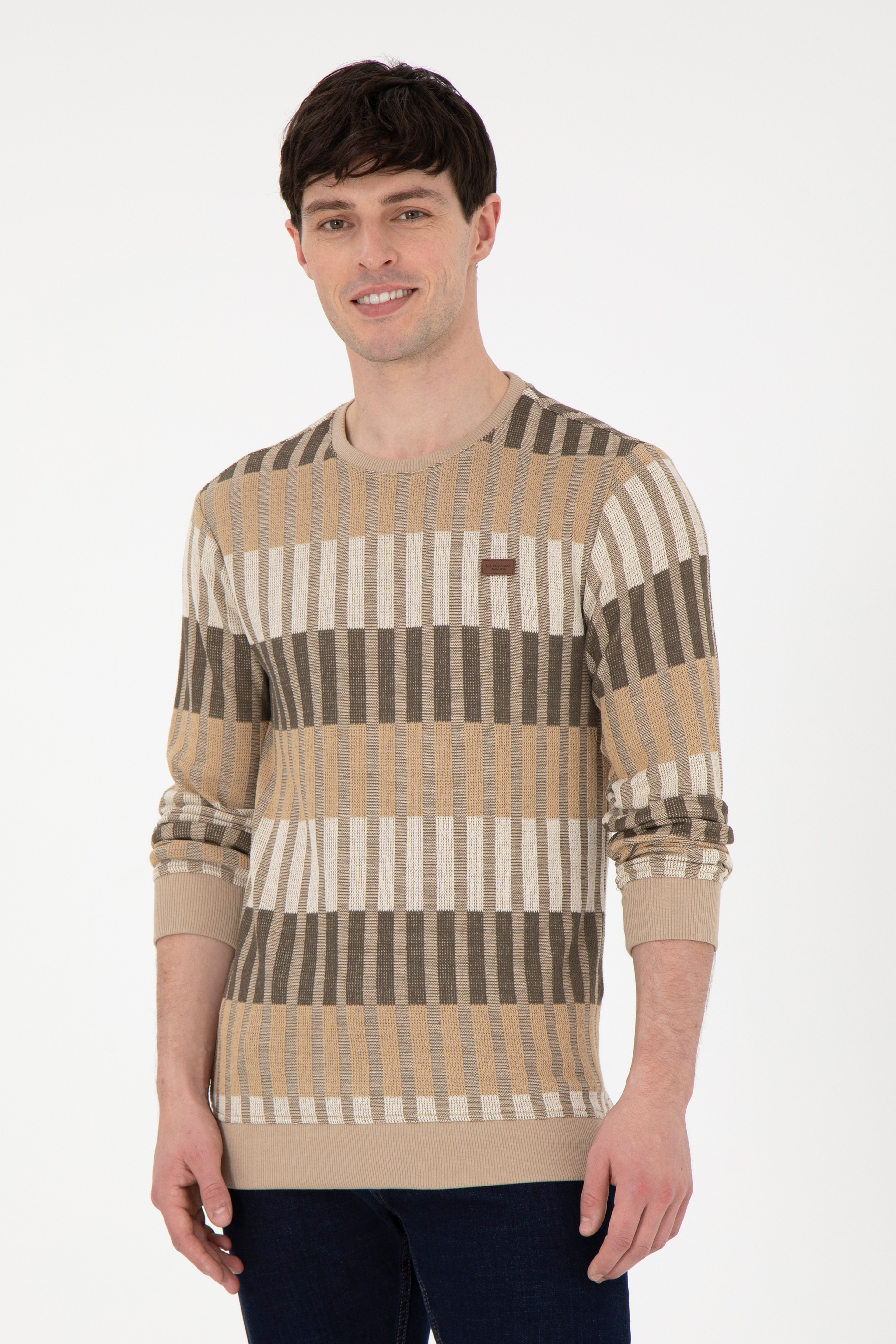 Erkek Regular Fit Bisiklet Yaka Taş Sweatshirt - Image 1