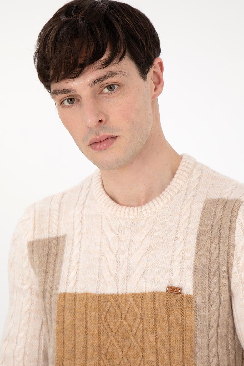 Erkek Regular Fit Bisiklet Yaka Krem Kazak - 50292678015