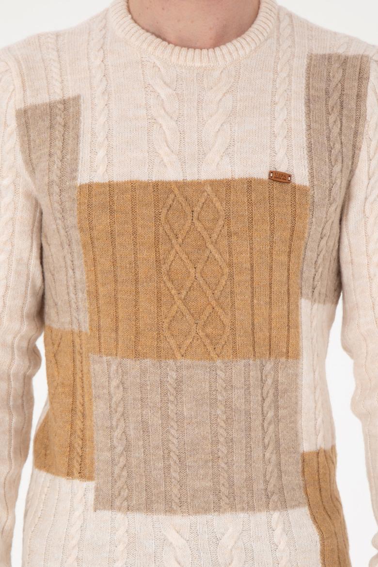 Erkek Regular Fit Bisiklet Yaka Krem Kazak - 50292678015