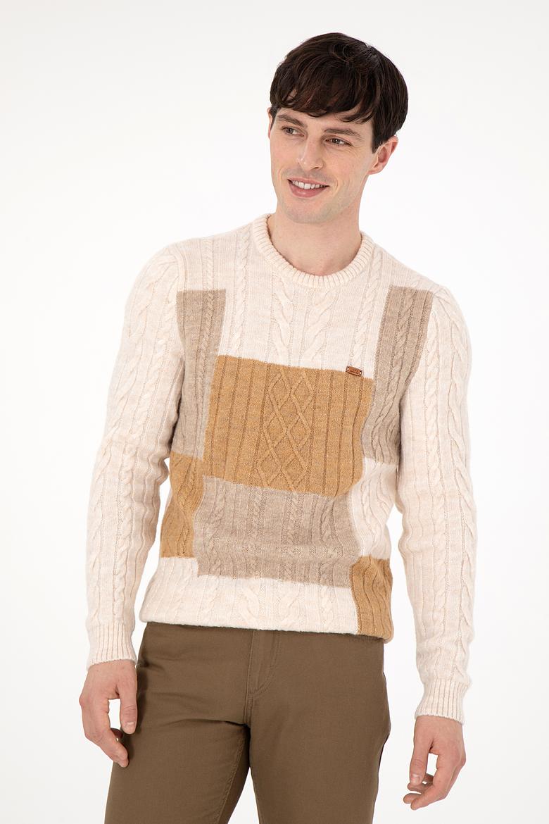 Erkek Regular Fit Bisiklet Yaka Krem Kazak - 50292678015