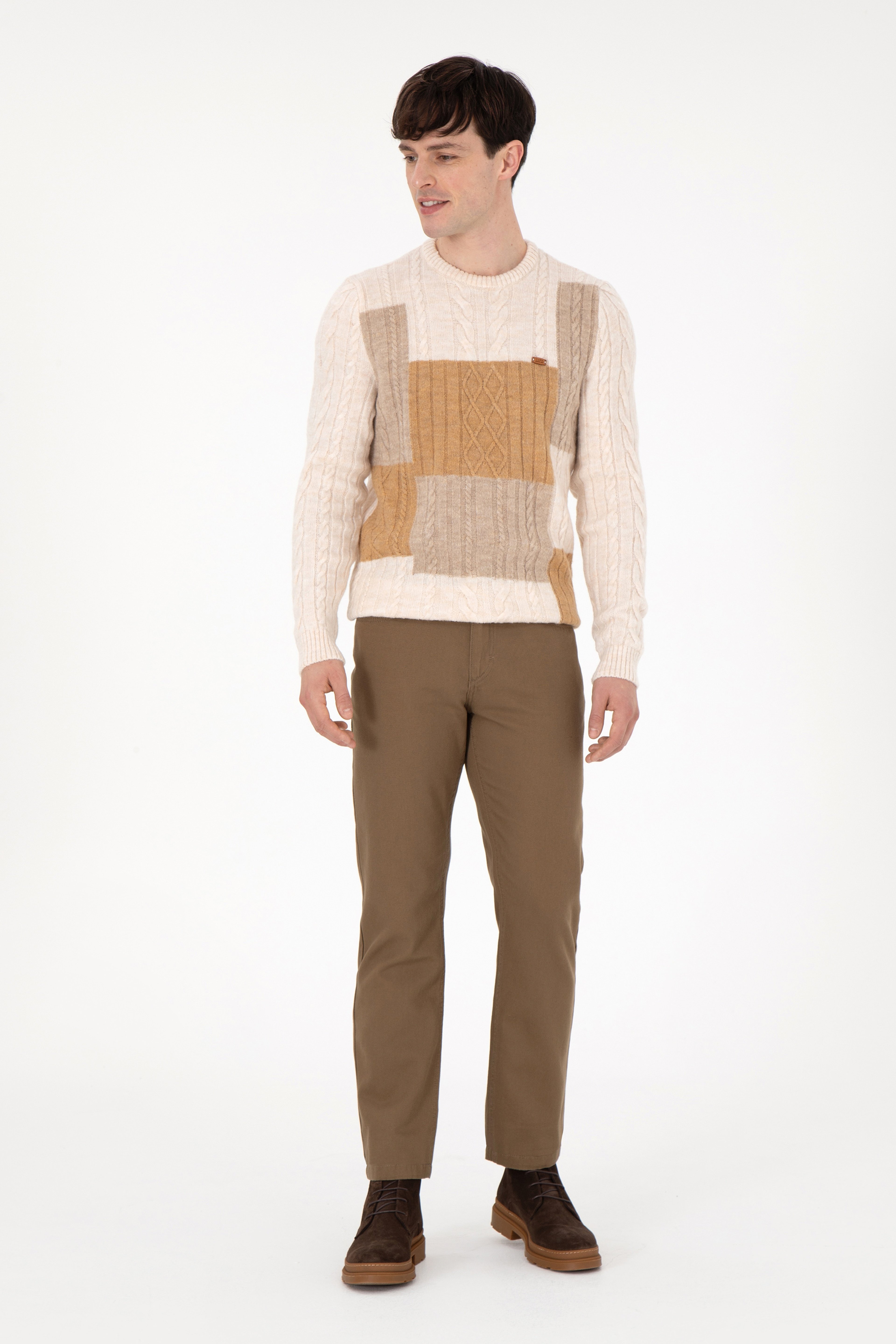 Erkek Regular Fit Bisiklet Yaka Krem Kazak - Image 4