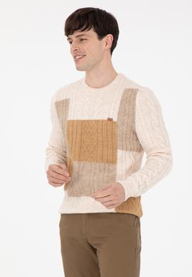 Erkek Regular Fit Bisiklet Yaka Krem Kazak - 50292678015