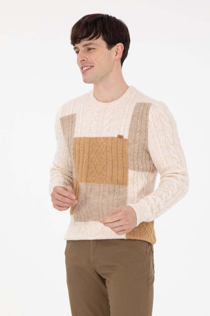 Erkek Regular Fit Bisiklet Yaka Krem Kazak