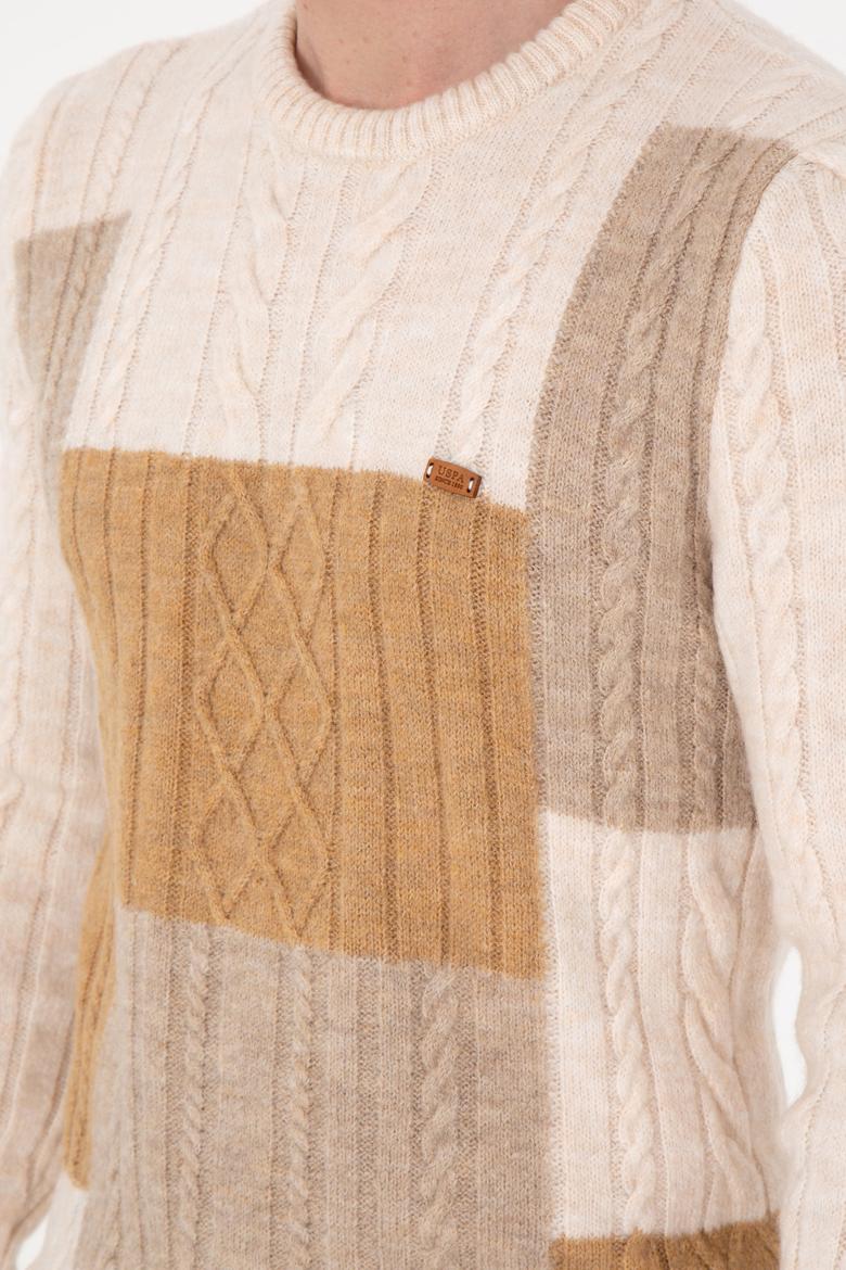 Erkek Regular Fit Bisiklet Yaka Krem Kazak - 50292678015