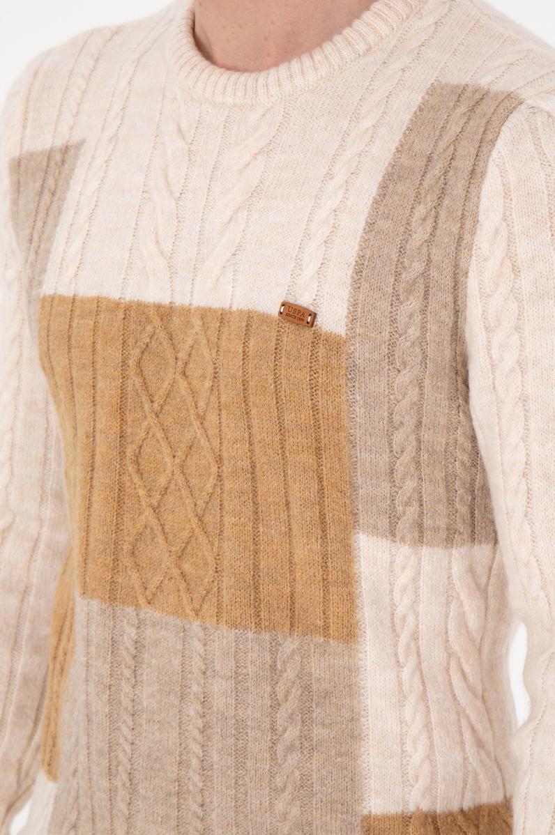 Erkek Regular Fit Bisiklet Yaka Krem Kazak