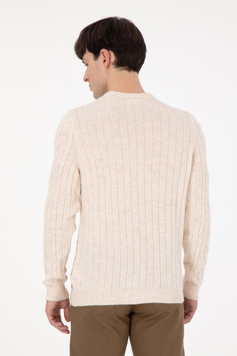 Erkek Regular Fit Bisiklet Yaka Krem Kazak - 50292678015