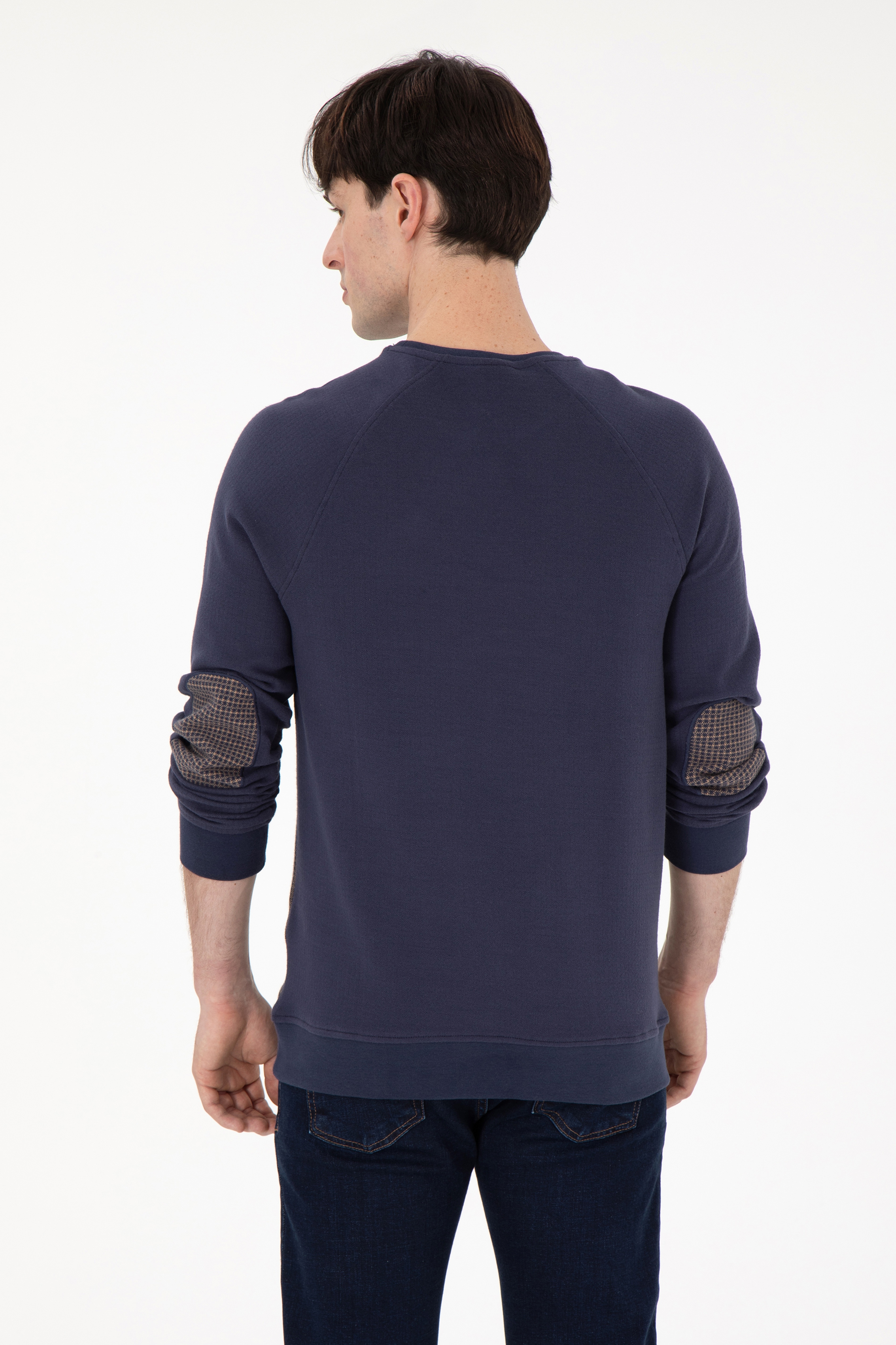 Erkek Regular Fit Bisiklet Yaka İndigo Sweatshirt - Image 5