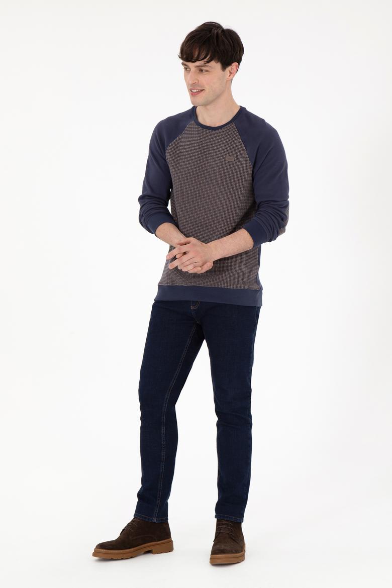 Erkek Regular Fit Bisiklet Yaka İndigo Sweatshirt - 50290763023