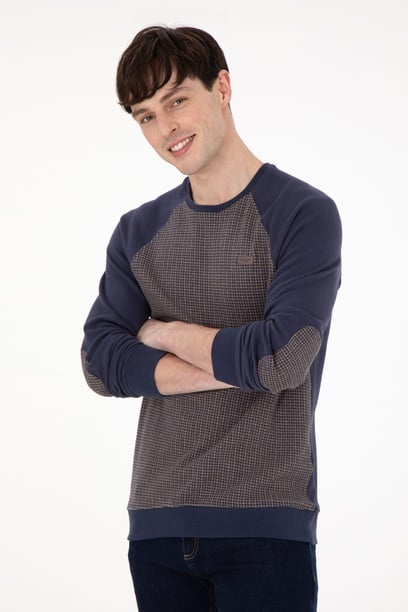Erkek Regular Fit Bisiklet Yaka İndigo Sweatshirt