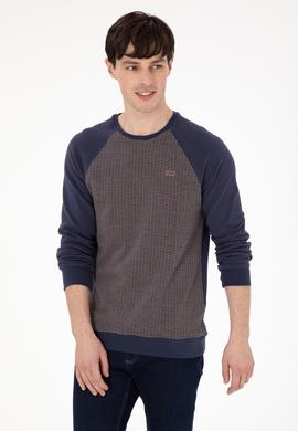 Erkek Regular Fit Bisiklet Yaka İndigo Sweatshirt - 50290763023