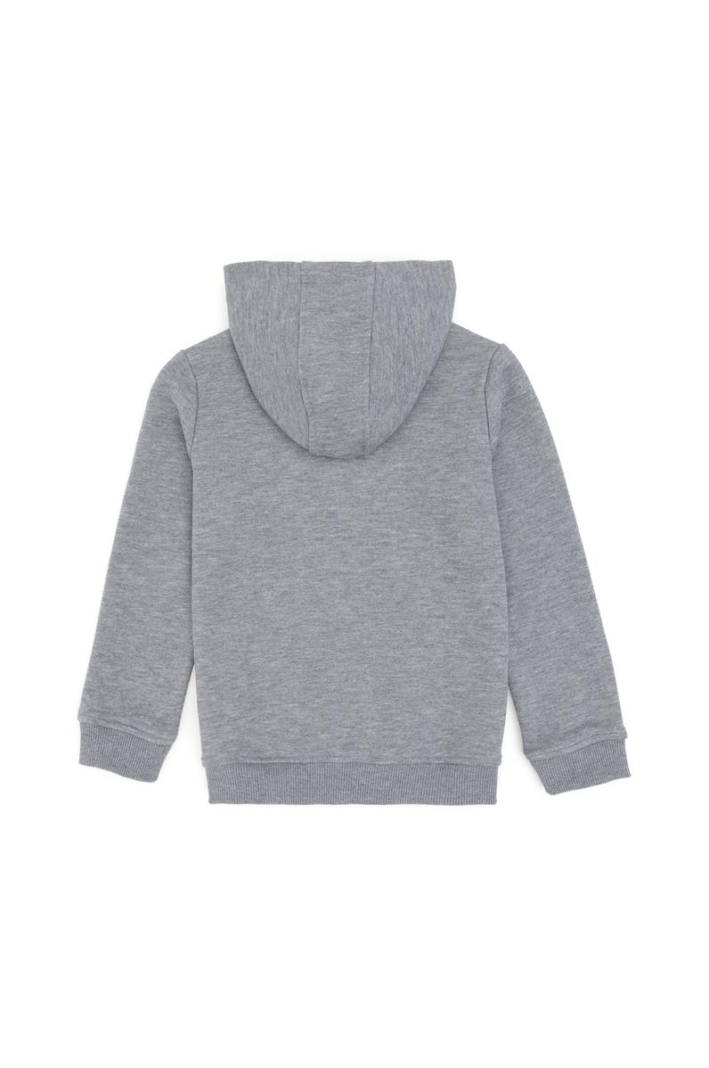 Erkek Çocuk Fermuarlı Kapüşonlu Basic Gri Melanj Sweatshirt
