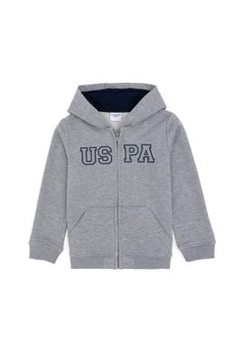 Erkek Çocuk Fermuarlı Kapüşonlu Basic Gri Melanj Sweatshirt - 50293472054