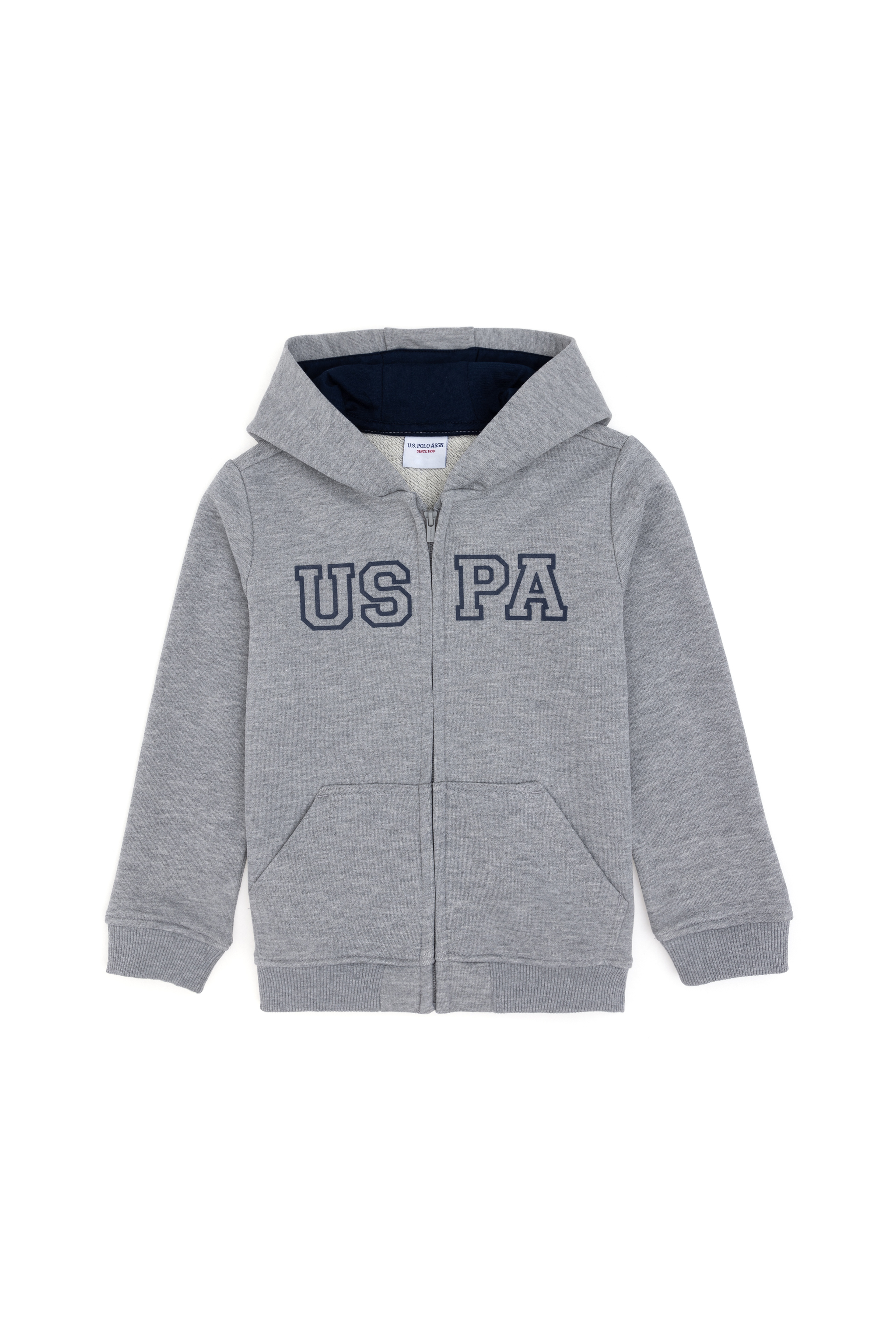 Erkek Çocuk Fermuarlı Kapüşonlu Basic Gri Melanj Sweatshirt - Image 1