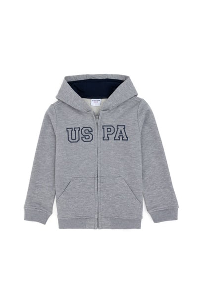 Erkek Çocuk Fermuarlı Kapüşonlu Basic Gri Melanj Sweatshirt