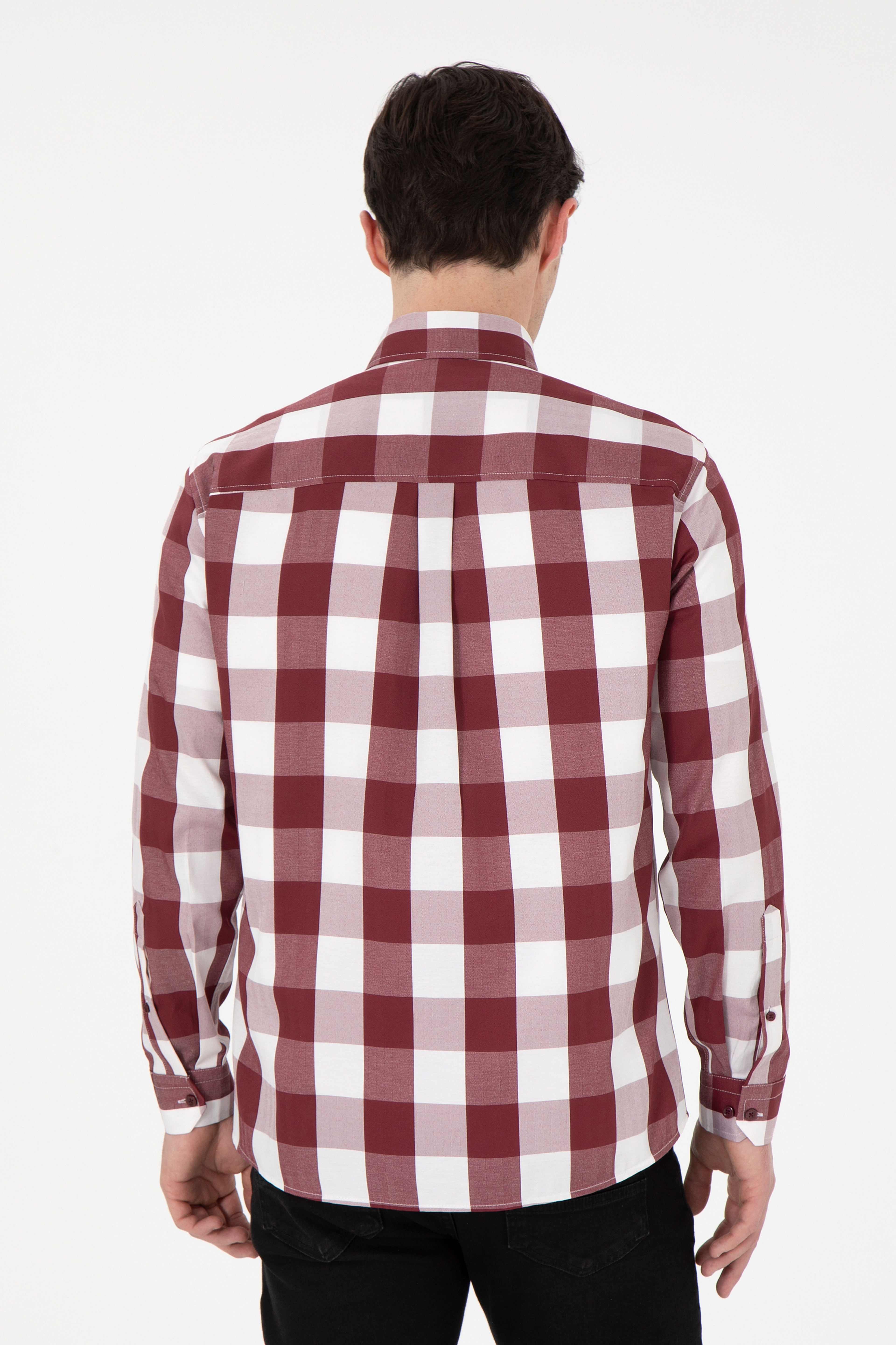 Erkek Bordo Uzun Kollu Gömlek - Image 5