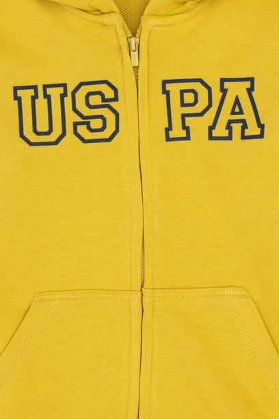 Erkek Çocuk Fermuarlı Kapüşonlu Basic Sarı Sweatshirt