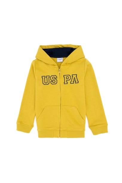 Erkek Çocuk Fermuarlı Kapüşonlu Basic Sarı Sweatshirt