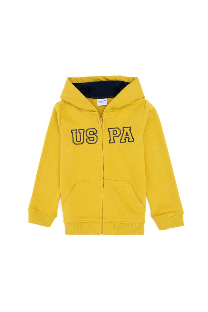Erkek Çocuk Fermuarlı Kapüşonlu Basic Sarı Sweatshirt