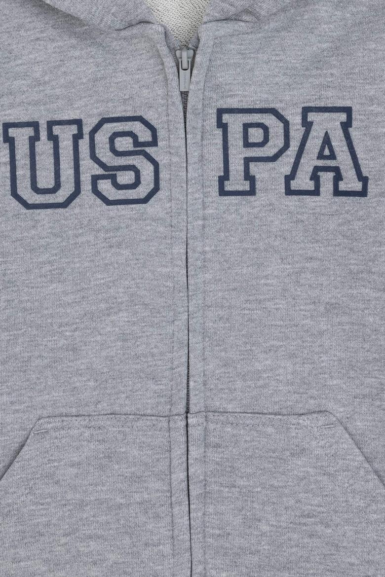 Erkek Çocuk Fermuarlı Kapüşonlu Basic Gri Melanj Sweatshirt - 50293472054