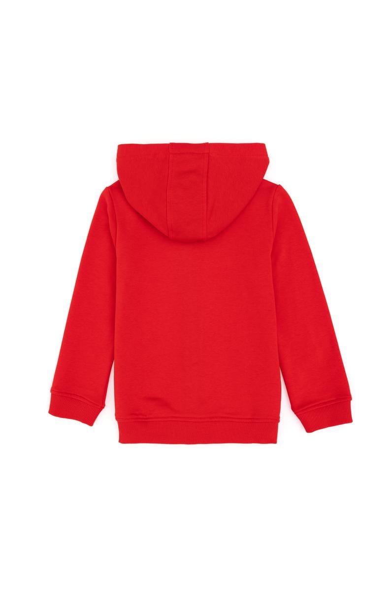 Erkek Çocuk Fermuarlı Kapüşonlu Basic Kırmızı Sweatshirt