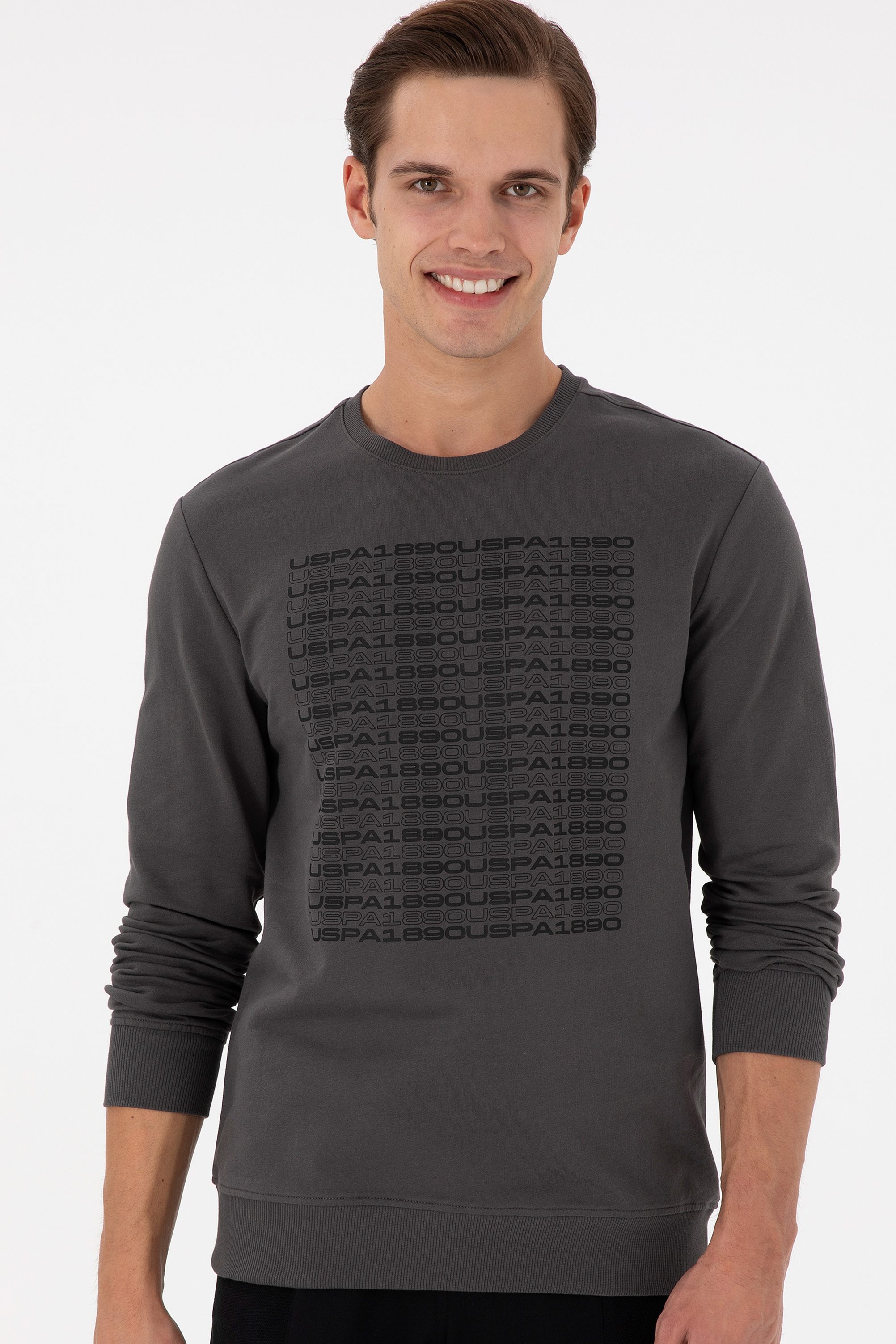 Erkek Regular Fit Bisiklet Yaka Antrasit Sweatshirt - Image 3