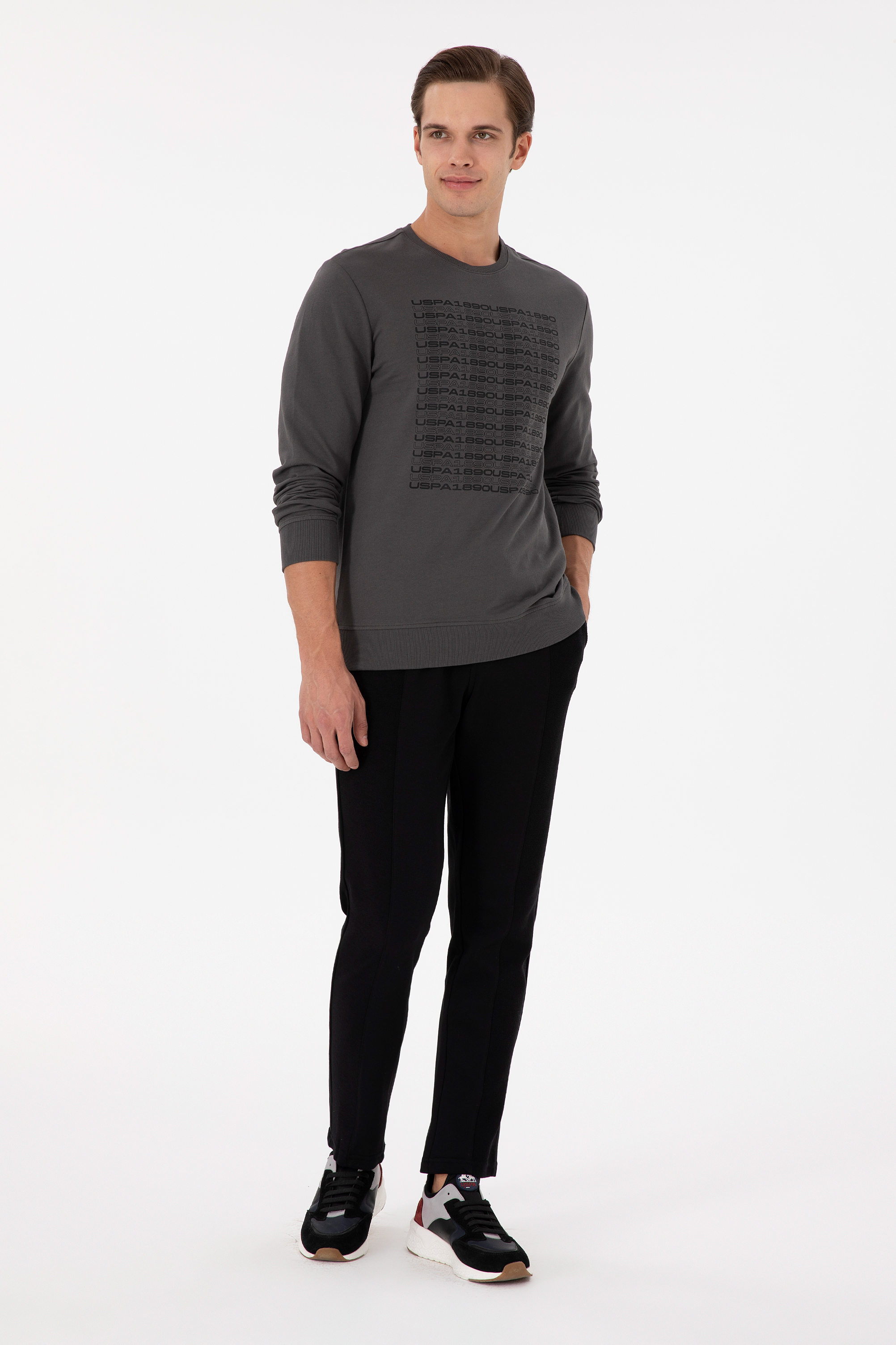 Erkek Regular Fit Bisiklet Yaka Antrasit Sweatshirt - Image 4