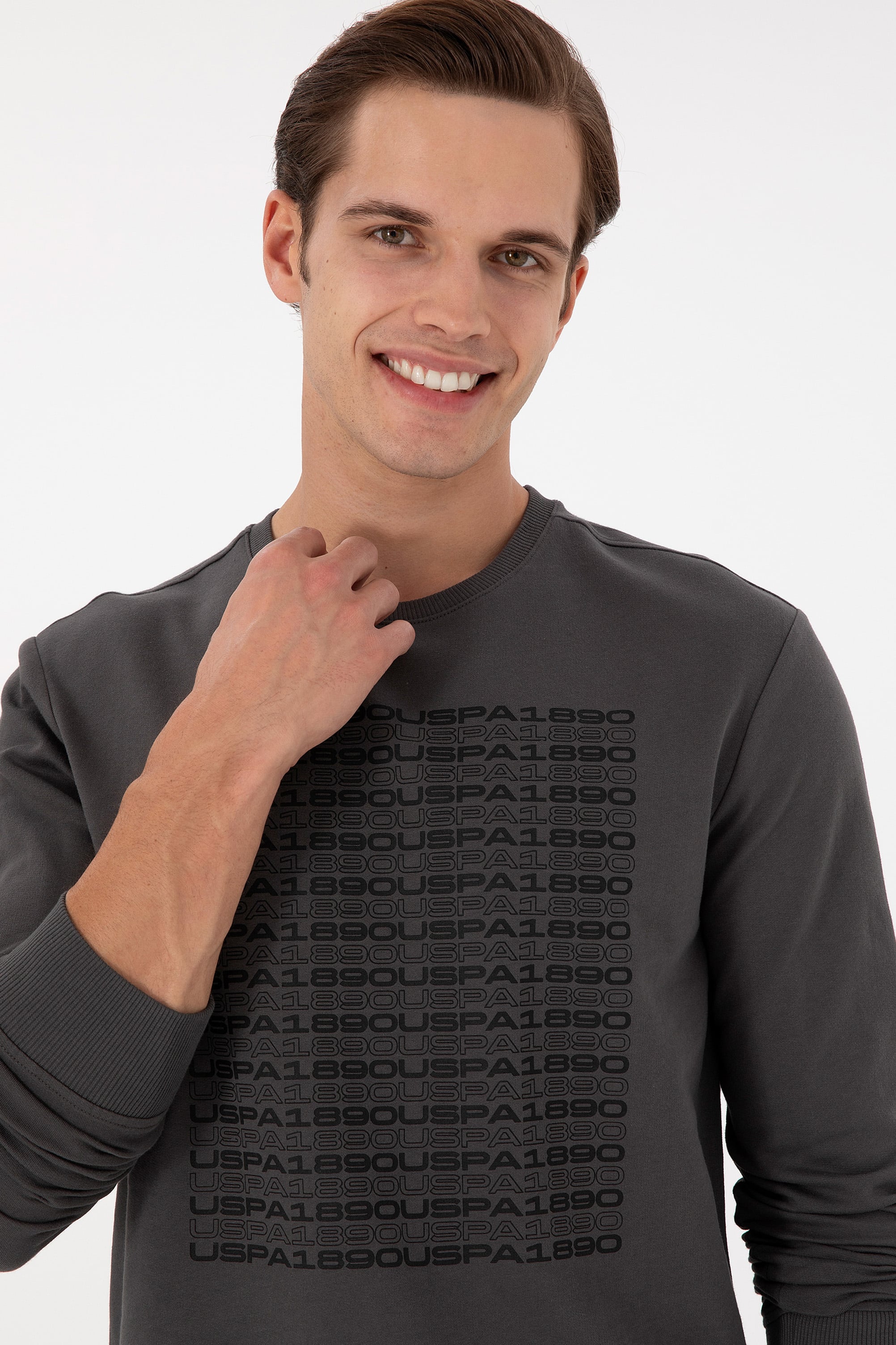 Erkek Regular Fit Bisiklet Yaka Antrasit Sweatshirt - Image 2