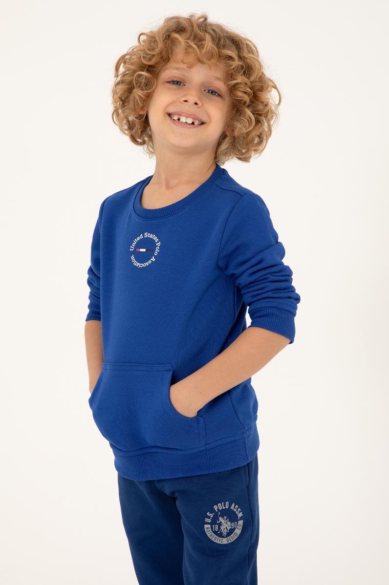 Erkek Çocuk Saks Basic Bisiklet Yaka Sweatshirt