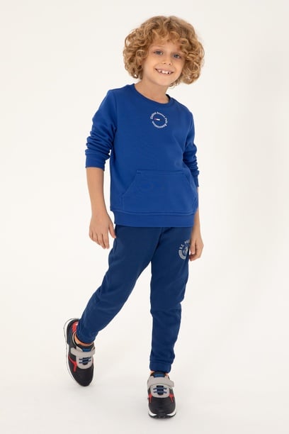 Erkek Çocuk Saks Basic Bisiklet Yaka Sweatshirt