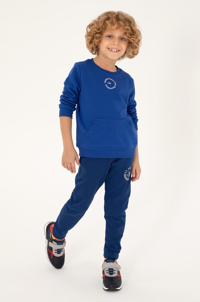 Erkek Çocuk Saks Basic Bisiklet Yaka Sweatshirt