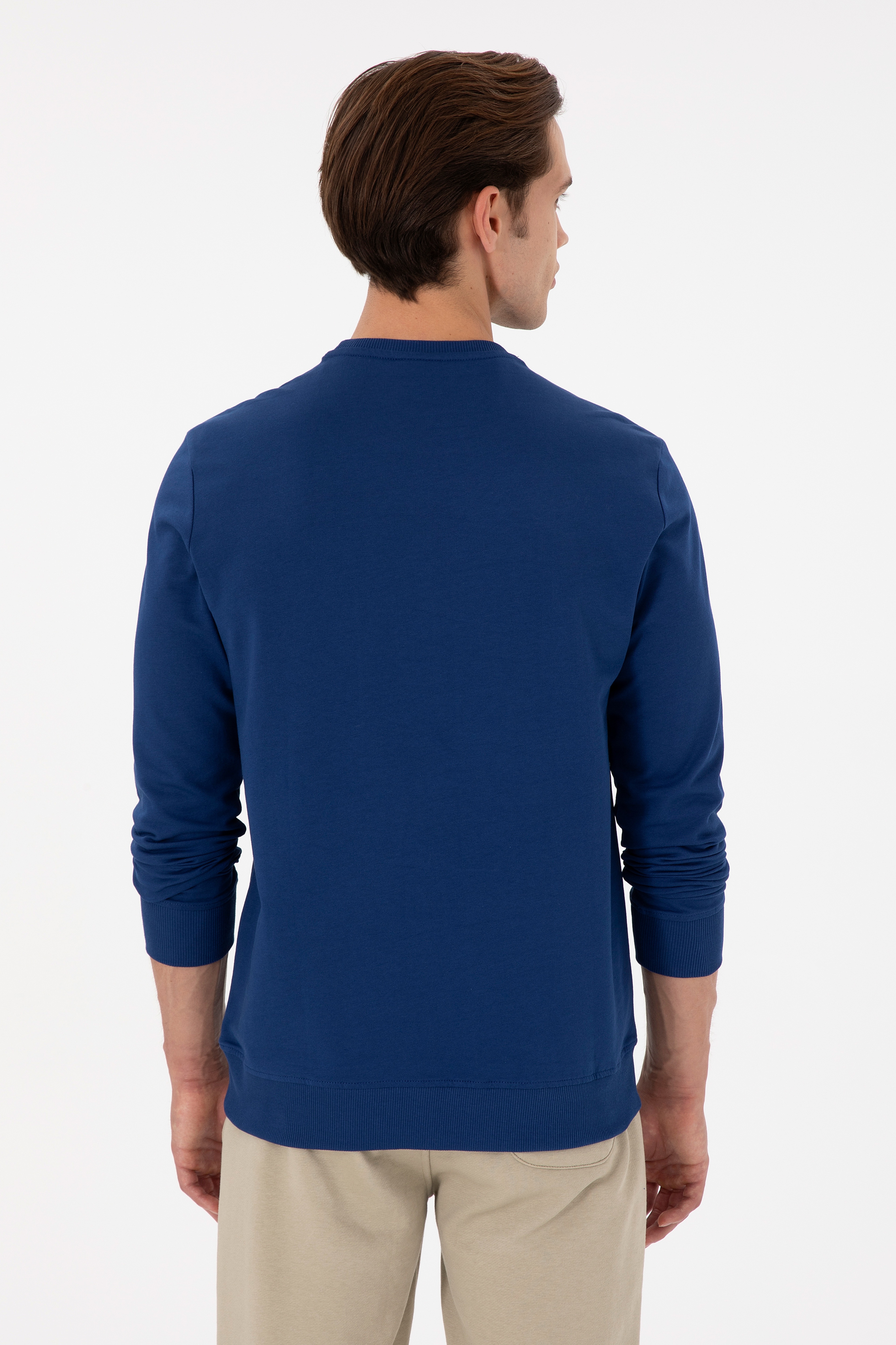 Erkek Regular Fit Bisiklet Yaka İndigo Sweatshirt