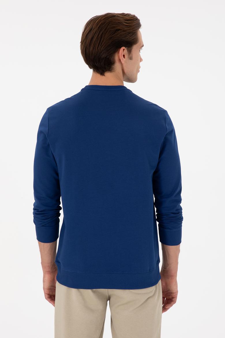 Erkek Regular Fit Bisiklet Yaka İndigo Sweatshirt - 50293461009