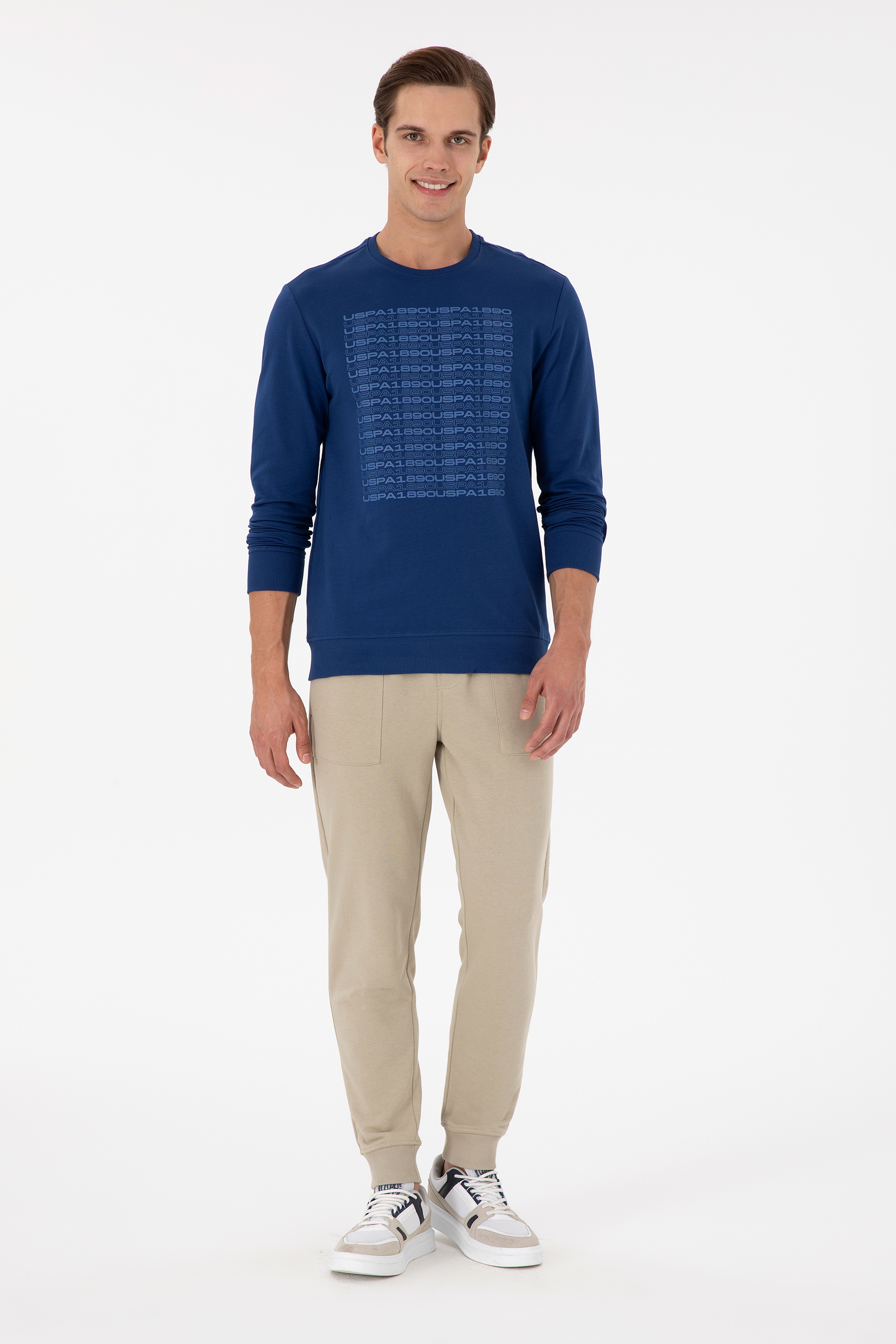 Erkek Regular Fit Bisiklet Yaka İndigo Sweatshirt - Image 4