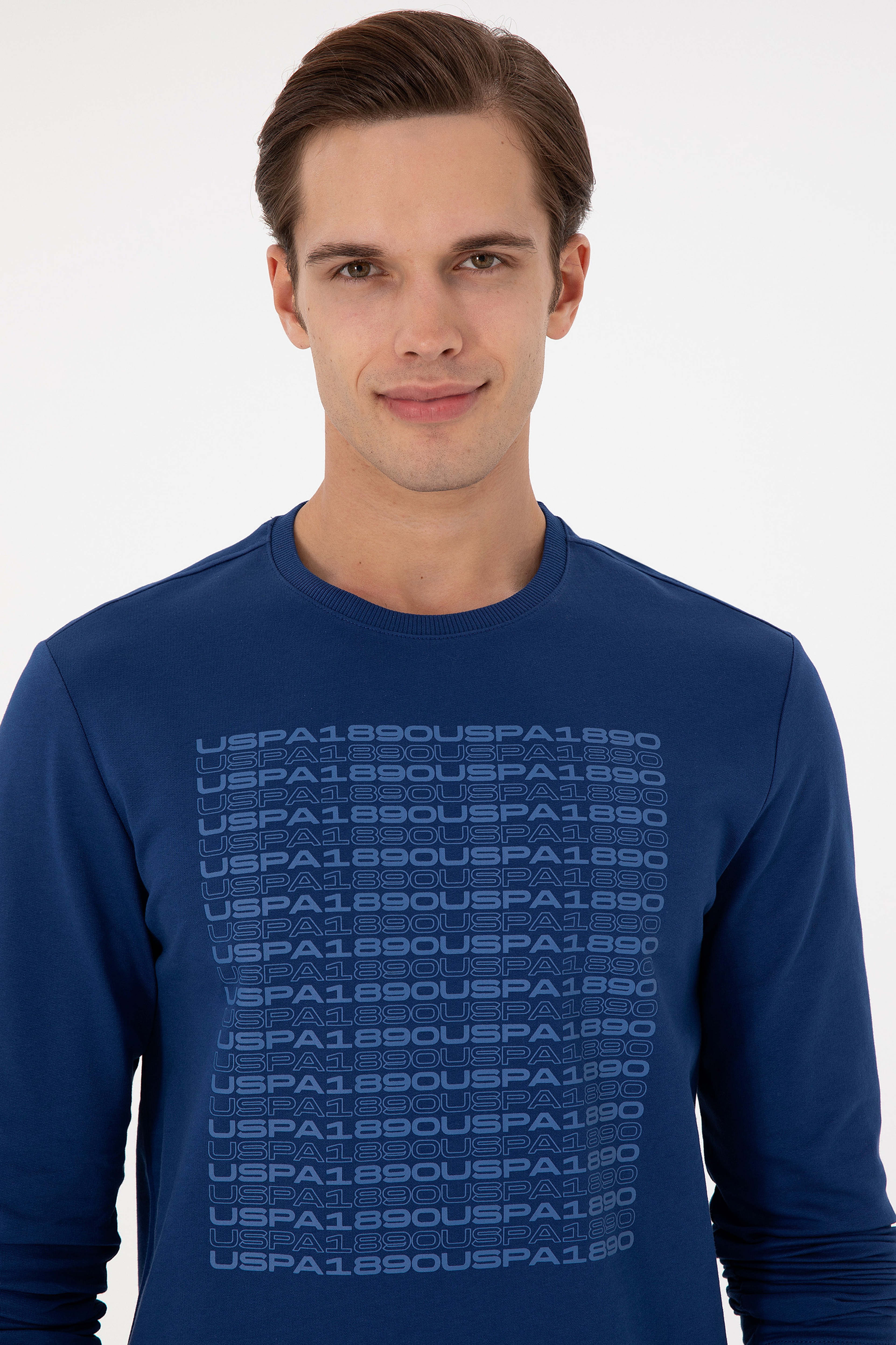 Erkek Regular Fit Bisiklet Yaka İndigo Sweatshirt