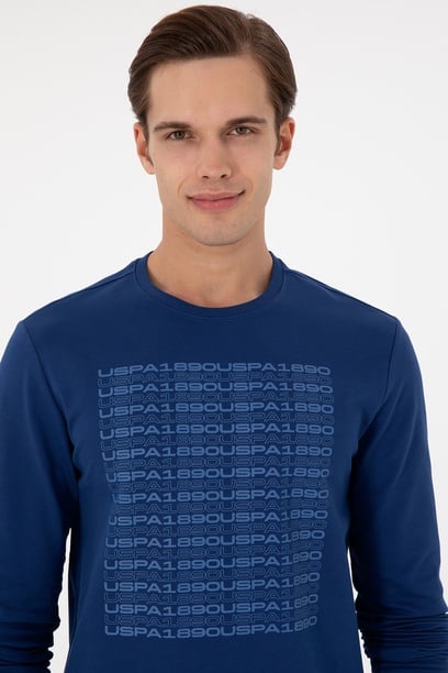 Erkek Regular Fit Bisiklet Yaka İndigo Sweatshirt