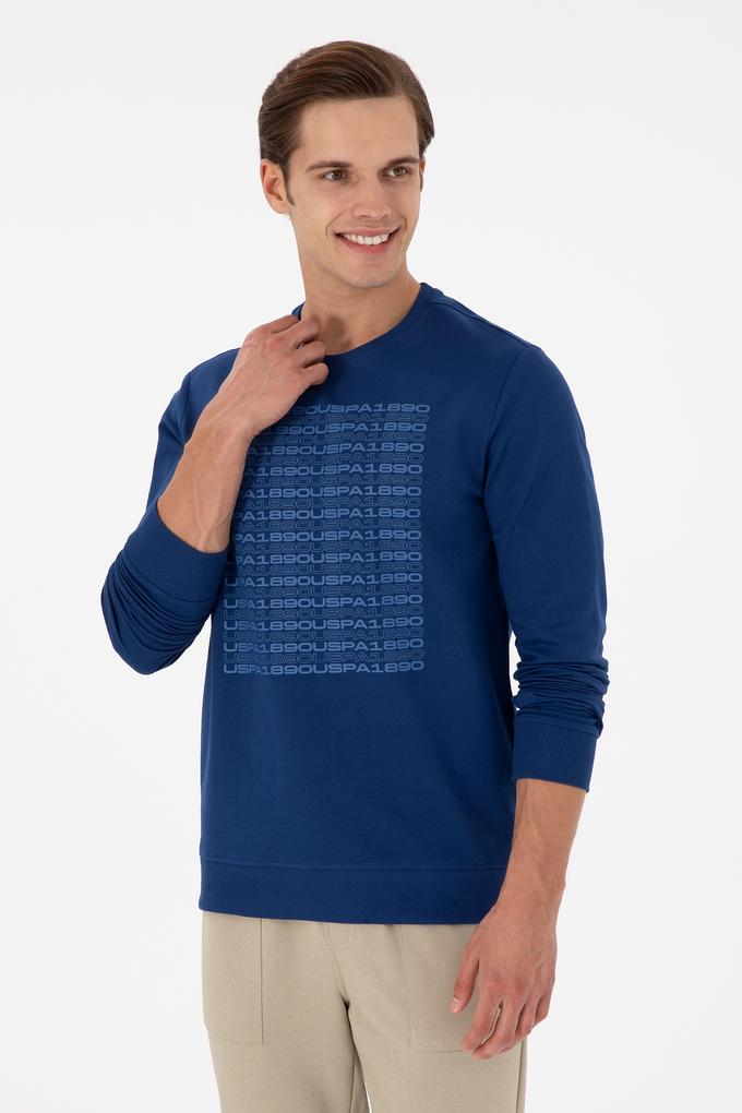 Erkek Regular Fit Bisiklet Yaka İndigo Sweatshirt