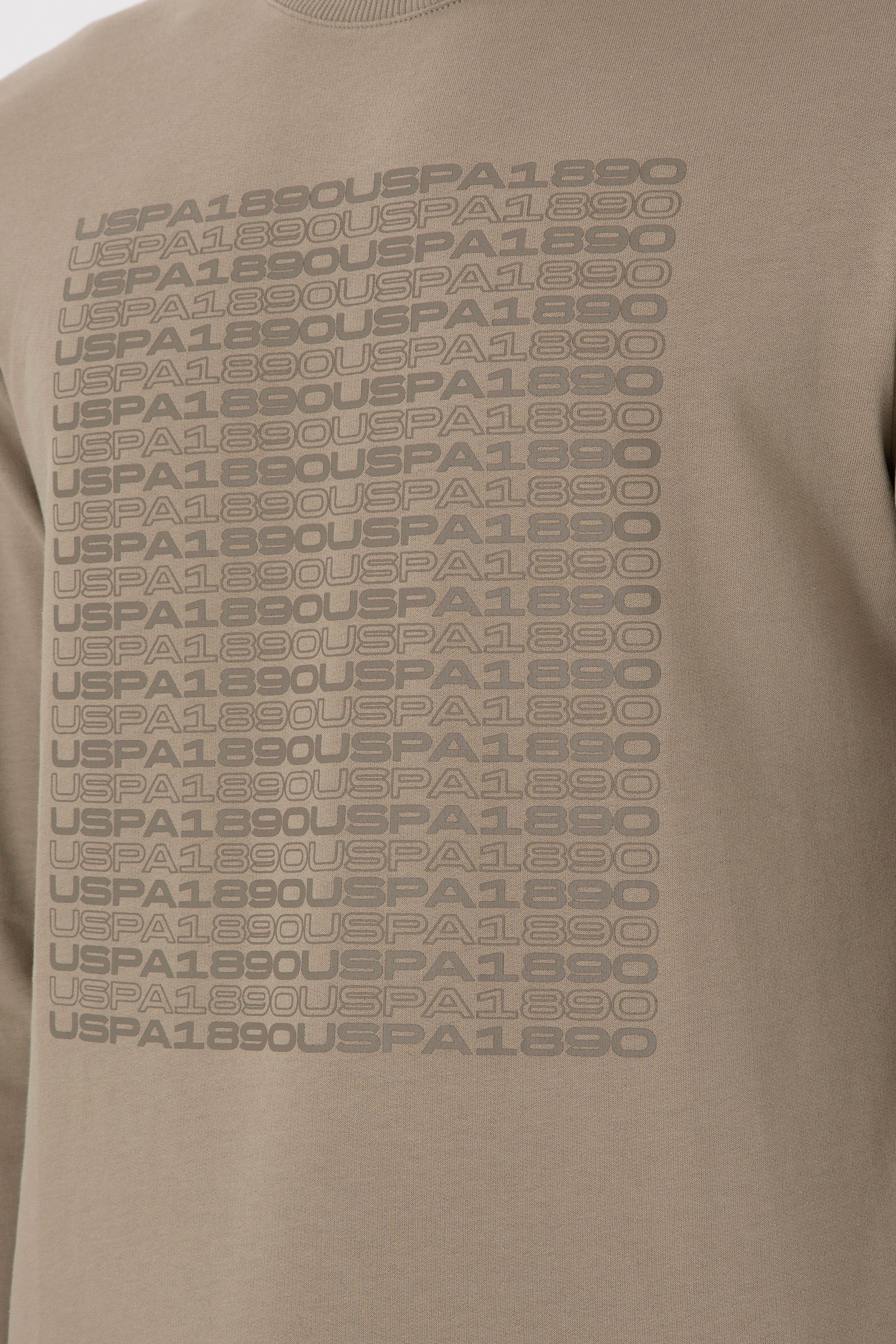 Erkek Regular Fit Bisiklet Yaka Açık Haki Sweatshirt