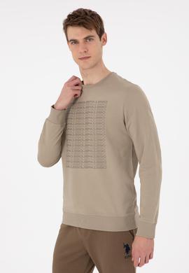 Erkek Regular Fit Bisiklet Yaka Açık Haki Sweatshirt - 50293461026