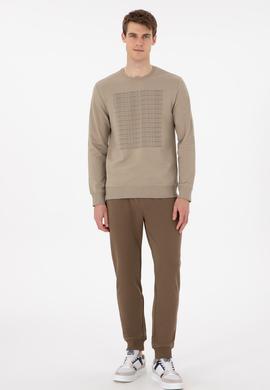 Erkek Regular Fit Bisiklet Yaka Açık Haki Sweatshirt - 50293461026