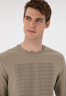 Erkek Regular Fit Bisiklet Yaka Açık Haki Sweatshirt - 50293461026