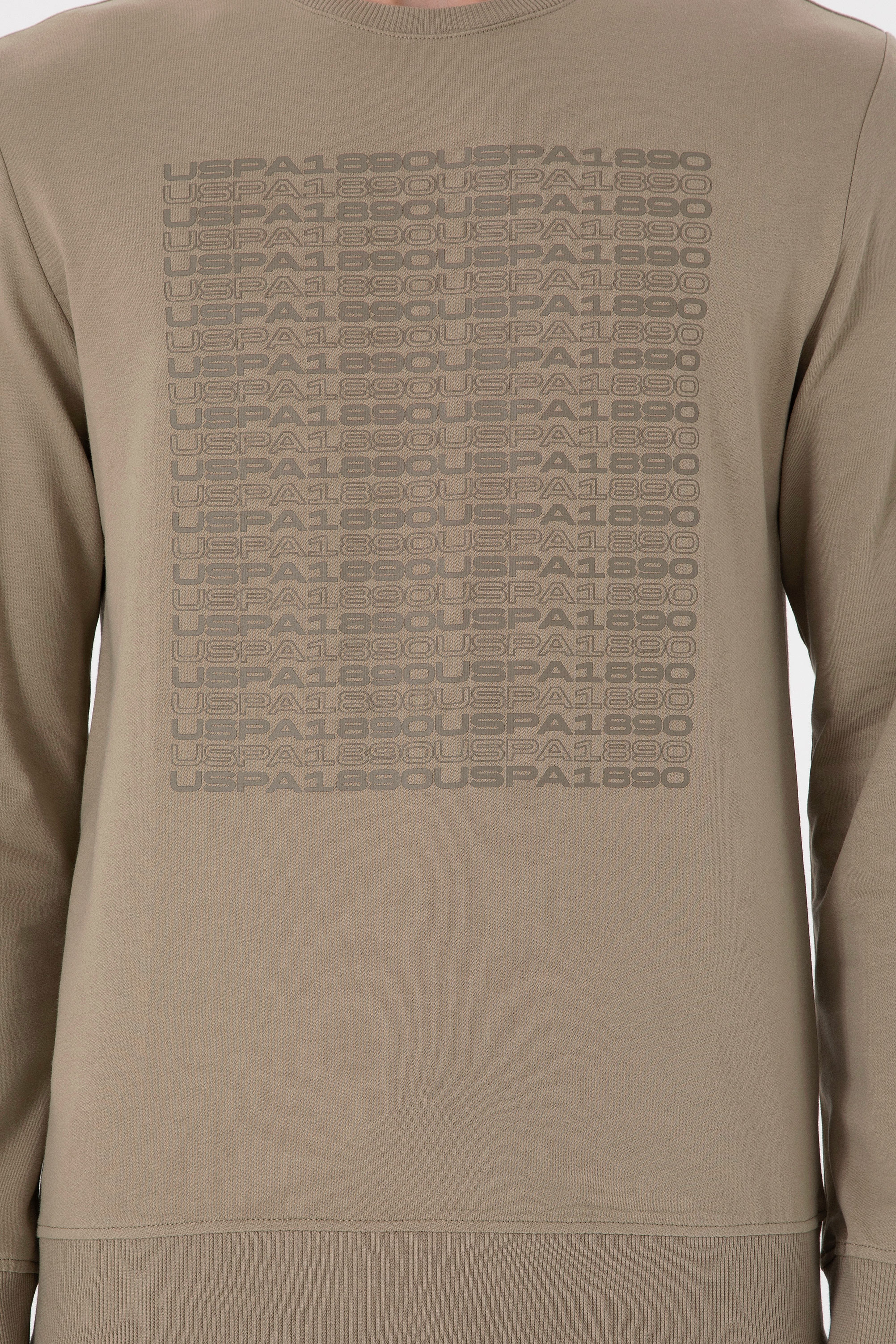 Erkek Regular Fit Bisiklet Yaka Açık Haki Sweatshirt