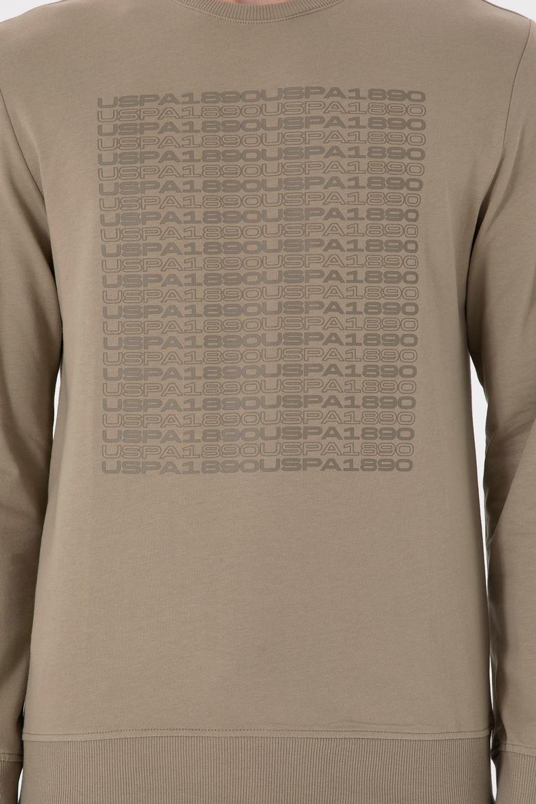 Erkek Regular Fit Bisiklet Yaka Açık Haki Sweatshirt - 50293461026