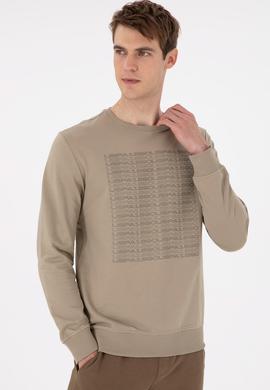 Erkek Regular Fit Bisiklet Yaka Açık Haki Sweatshirt - 50293461026