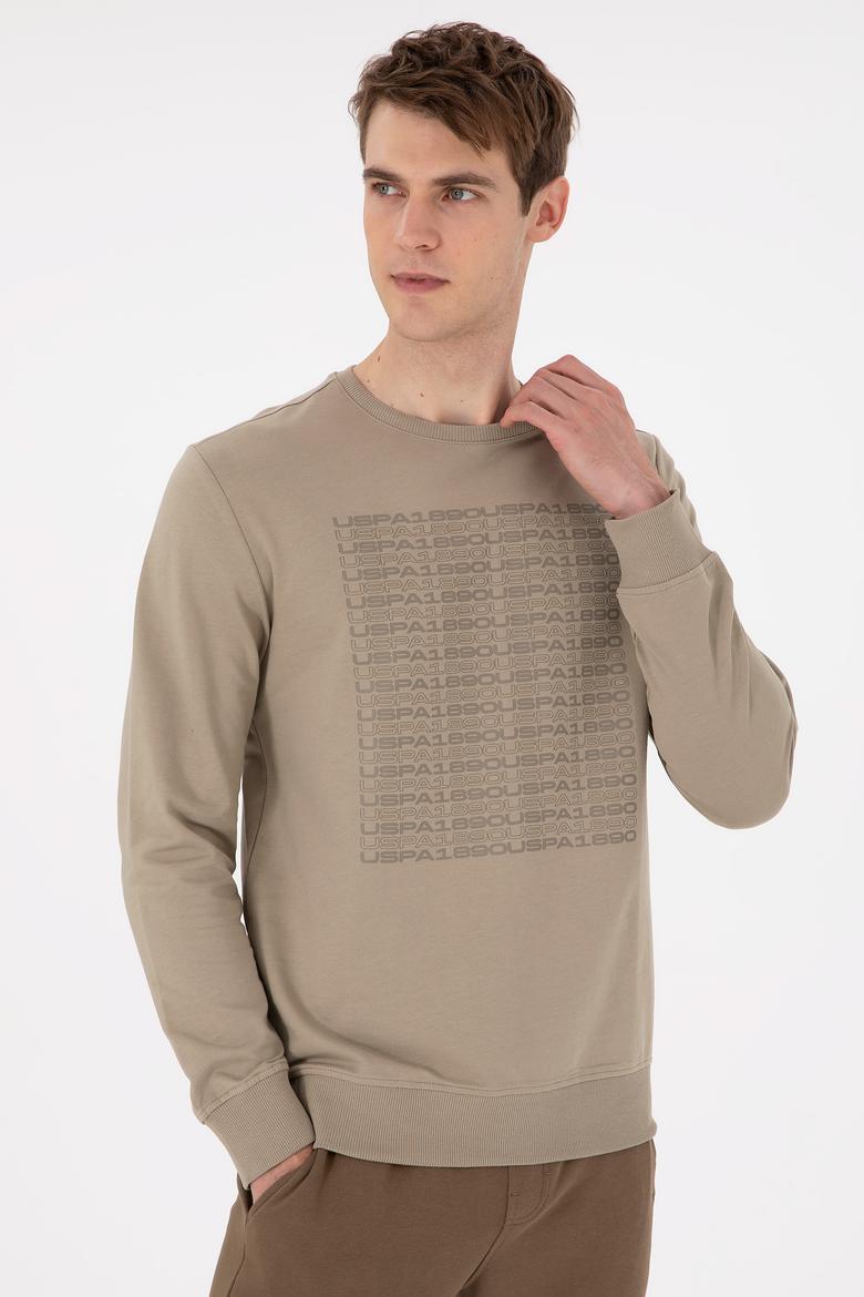 Erkek Regular Fit Bisiklet Yaka Açık Haki Sweatshirt - 50293461026