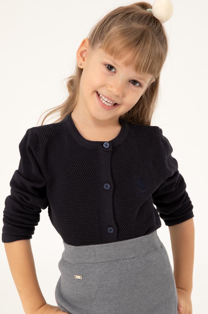 Kız Çocuk Lacivert Bisiklet Yaka Triko Hırka