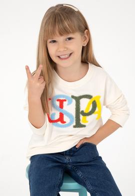 Kız Çocuk Krem Bisiklet Yaka Sweatshirt - 50296285019